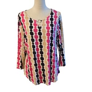 Ruby Rd Women's M Polka Dot Tunic Top – Multicolor – 3/4 Sleeves – Silver Hoops